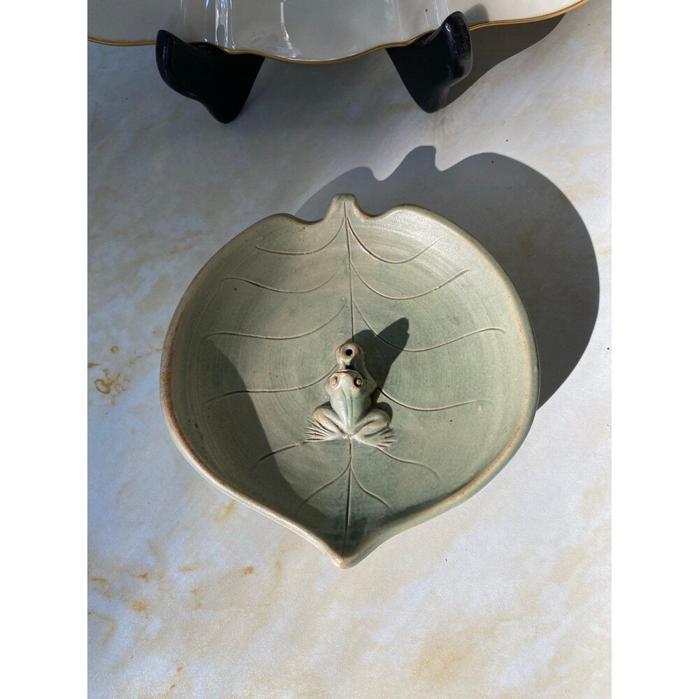 Handmade ceramic frog incense holder